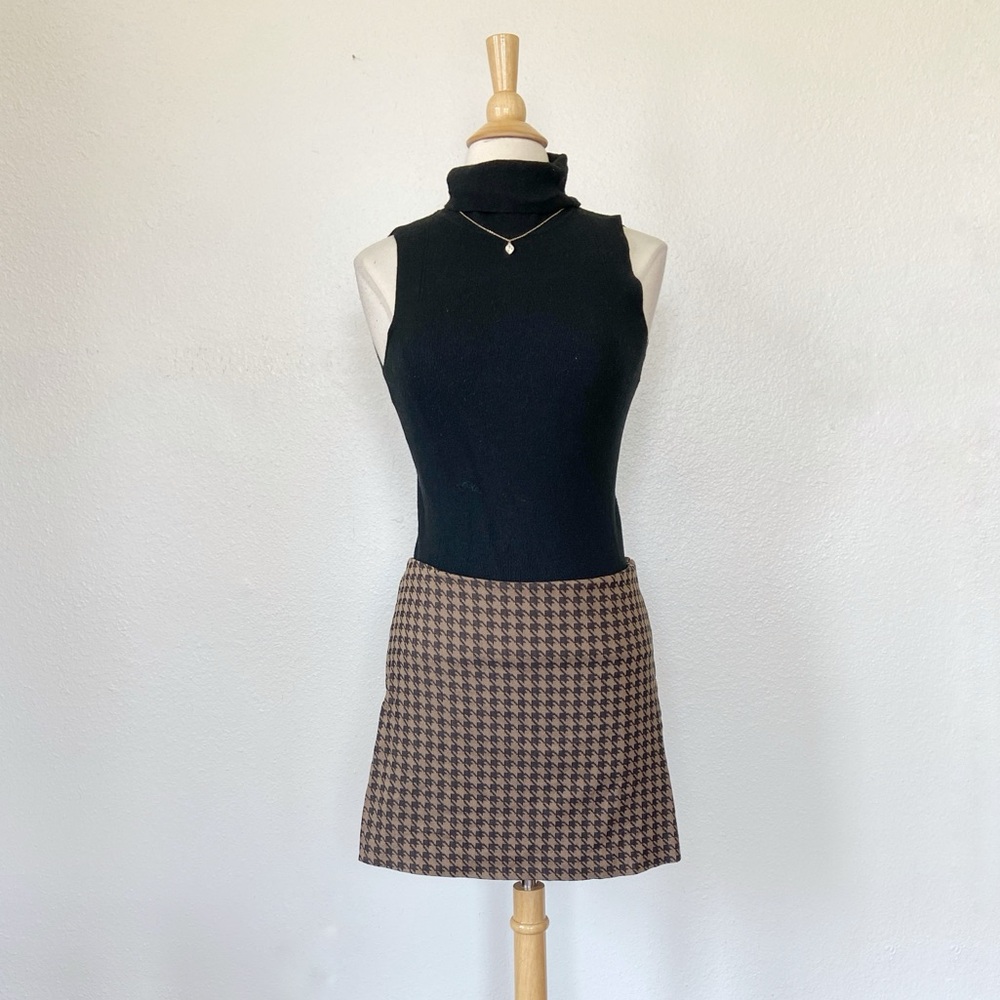 Vintage 90s Brown Houndstooth Mini Skirt